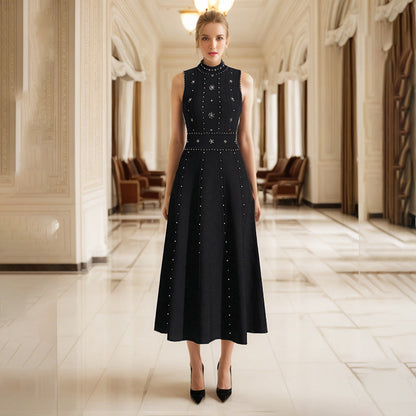 Long Summer Beads Rhinestones Sleeveless Waist Slimming Slim Fit Dresses