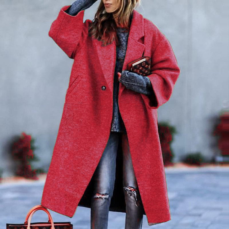 Women's Long Woolen Color Temperament Commute No Coats