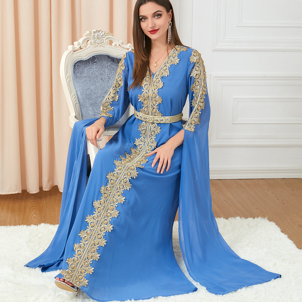 Women's Patchwork Super Long Sleeve Autumn Formal Dresses