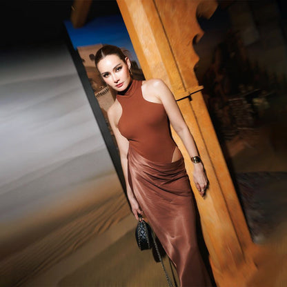 Women's Neck Sleeveless Stitching Dress Sexy Hot Dresses