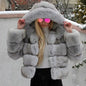 Women's Imitation Fur Hooded Mid-length Slim Fit Coats