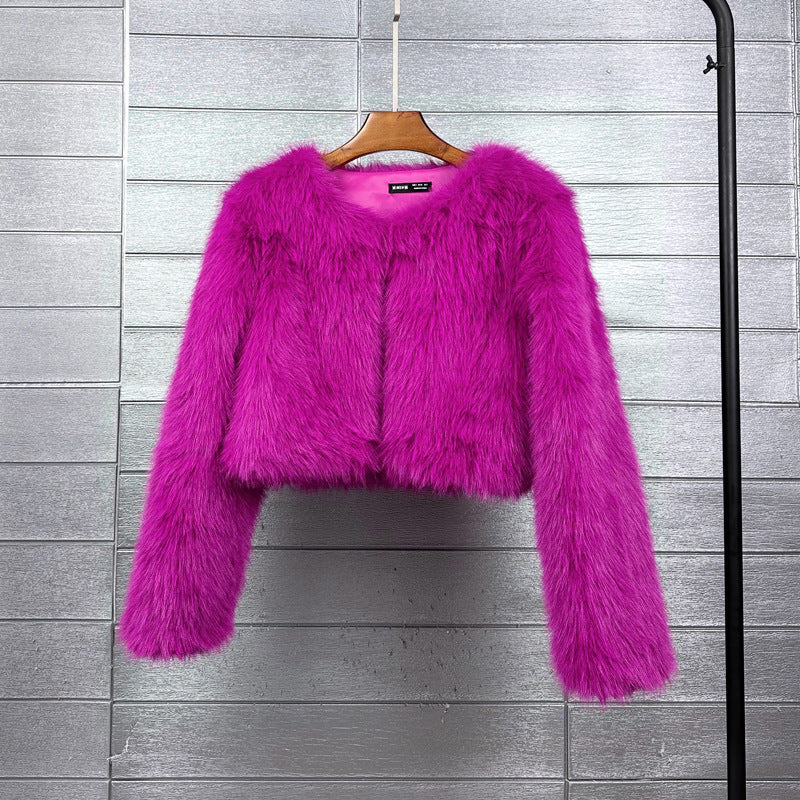 Women's Imitation Tuscan Fur Korean Style Solid Coats