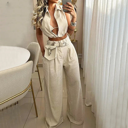 Fashion Casual Sleeveless Two-piece Collar Tether Suits
