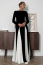 Women's Neck Contrast Color Long Sleeve High Waist Dresses