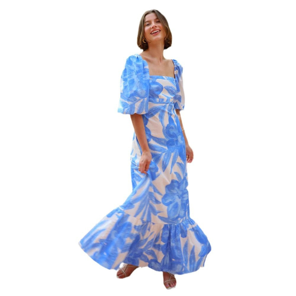 Summer Casual Printed Lantern Sleeve Fashion Dresses