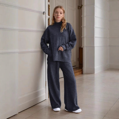 Women's Knitted Turtleneck Loose Long Sleeve Trousers Suits