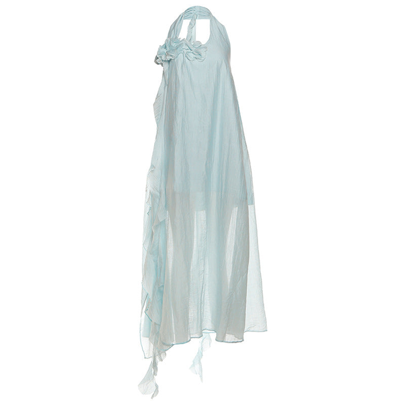 Women's Halter Elegant Slim Three-dimensional Flower Beach Dresses