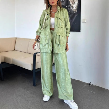 Women's Two-piece Set Solid Color Fashion Long-sleeved Suits