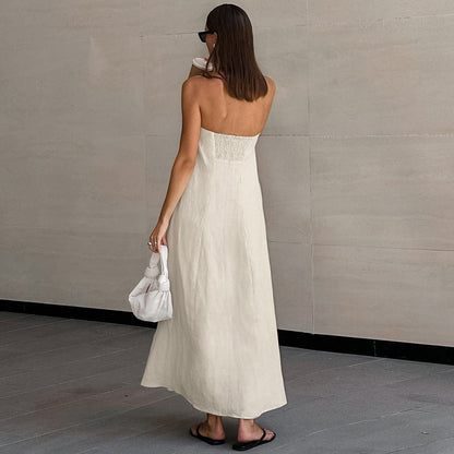 Women's Cotton Linen Tube Vacation High Waist Dresses