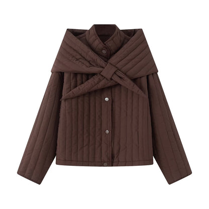 Women's Autumn Korean Quilted Loose Detachable Scarf Coats