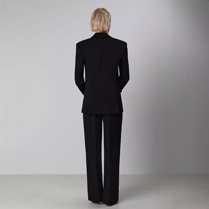 Lapel Slimming Niche Black Casual Rhinestone Furry Trousers Suits