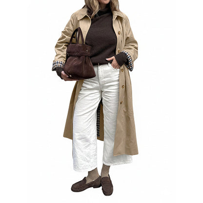 Women's Commute Style Trench Extended Plaid Stitching Coats
