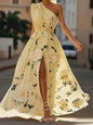 Women's Oblique Shoulder Digital Printing Sleeveless Belt Dresses