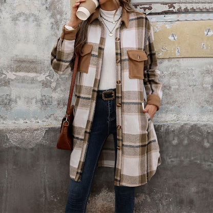 Women's Innovative Slouchy Brushed Plaid Long Coats