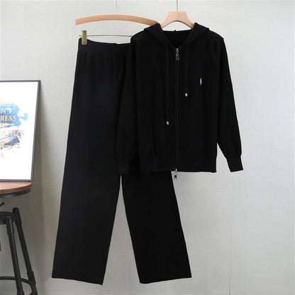 High Sense Loose Western Style Casual Hooded Embroidered Suits