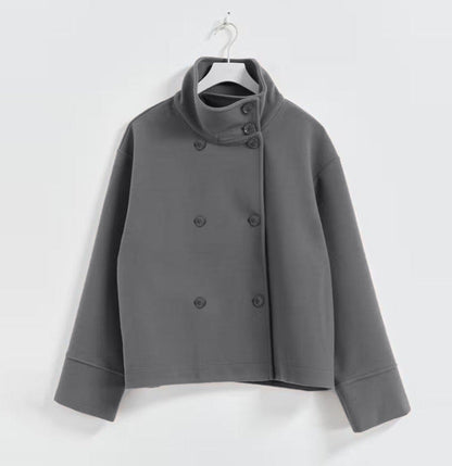 Women's Elegant Stand Collar Button Long-sleeved Woolen Coats