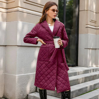 Women's Fashion Polo Collar Clothes Mid-length Belt Coats