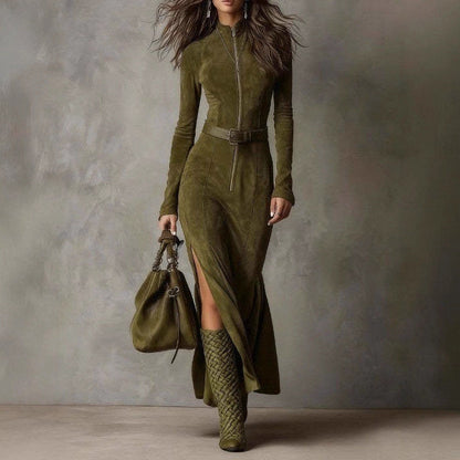 High Quality Double-sided Cashmere Autumn Fashion Zipped Stand Dresses