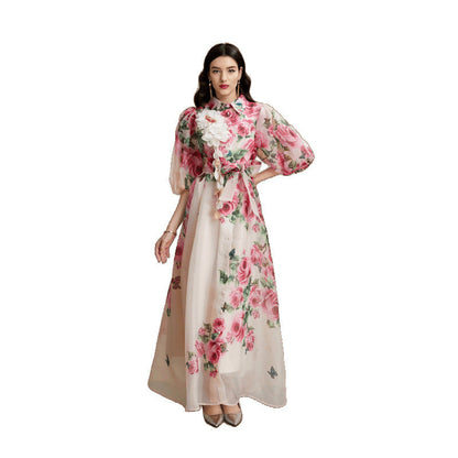 Style Temperament Dress Female Summer Three-dimensional Flower Lantern Dresses