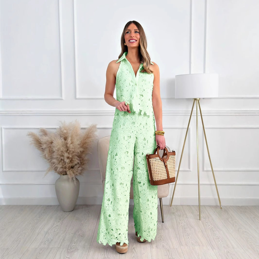 Summer French Style Embroidered Hollow Straight Suits