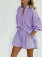 Women's Cotton Jacquard Striped Lapel Puff Sleeve Suits