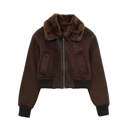 Women's Fashion Solid Color Polo Collar Loose Coats