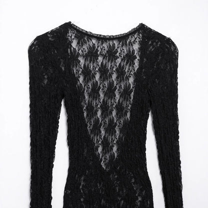 Women's Lace Round Neck Long Sleeve Backless Dresses