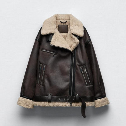 Women's Trendy Suede Fur Integrated Motorcycle Coats