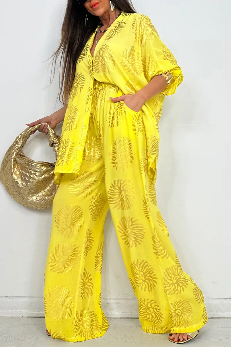 Women's Lapel Print Gilding Loose Casual Long Suits