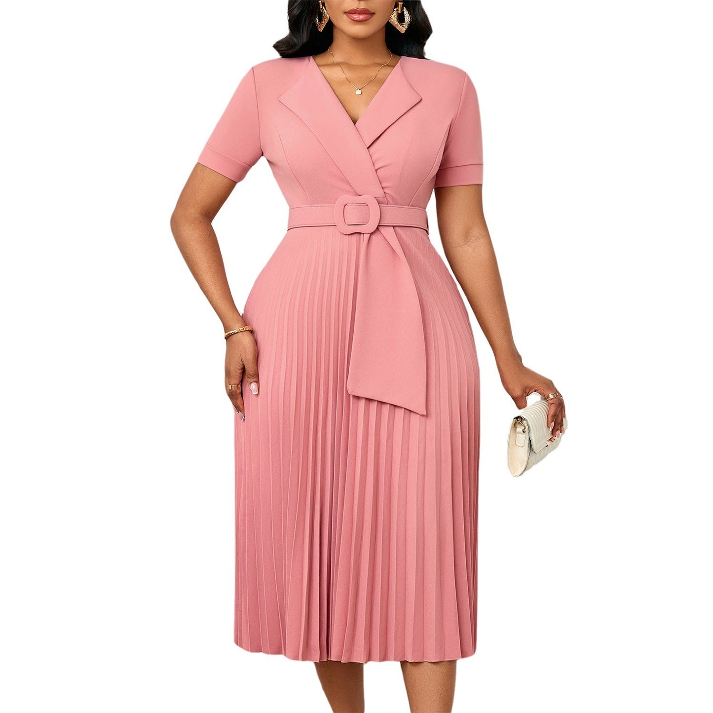 Sleeve Fashion Elegant Pleated High Waist Dresses