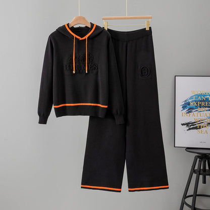 Women's Casual Knitting Hooded Loose Two-piece Fashion Suits