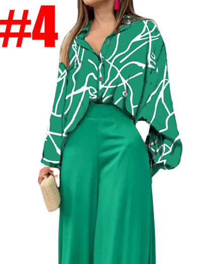 Women's American Printed Casual Loose Lapels Shirt High Suits