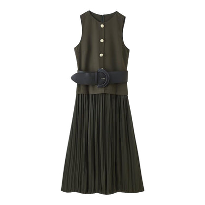 Women's Autumn Pullover Round Neck With Belt Skirts