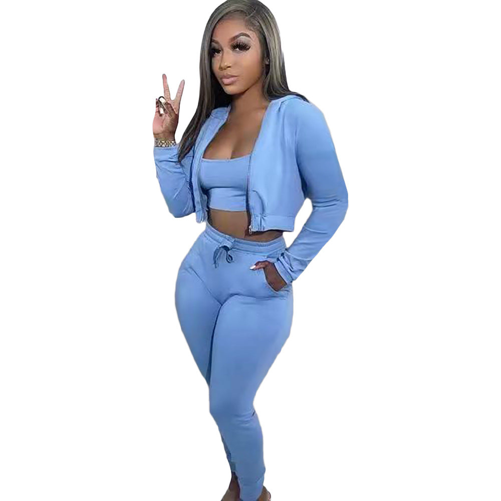 Women's Hooded Sports Casual Set Three-piece Suits