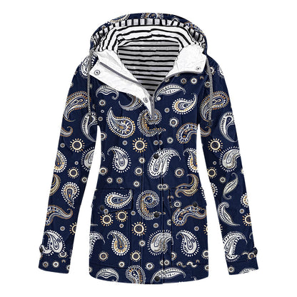 Women's Camouflage Printed Hooded Pocket Splash Outdoor Coats