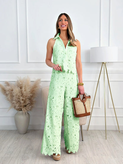 Summer French Style Embroidered Hollow Straight Suits