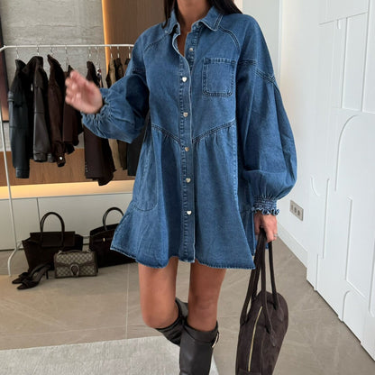 Women's Fashion Casual Shirt Button Long Sleeve Dresses