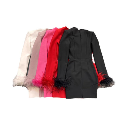 Women's Fashion Temperament Long Sleeve Tight Feather Dresses