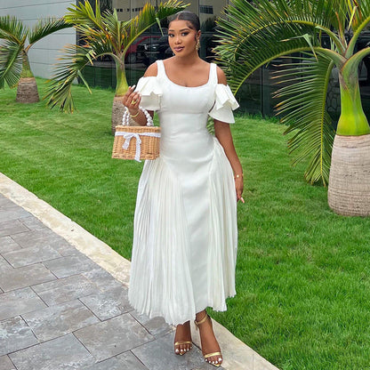 Women's Summer Elegant U-shaped Collar Ruffle Sleeve Dresses