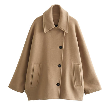 Women's Woolen Fashion Polo Collar Blended Cape Coats