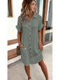 Women's Casual Solid Color Cotton Linen Breasted Mid-length Sleeve Clothing
