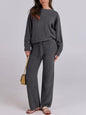 Women's Color Round Neck Long Sleeve Trousers Suits