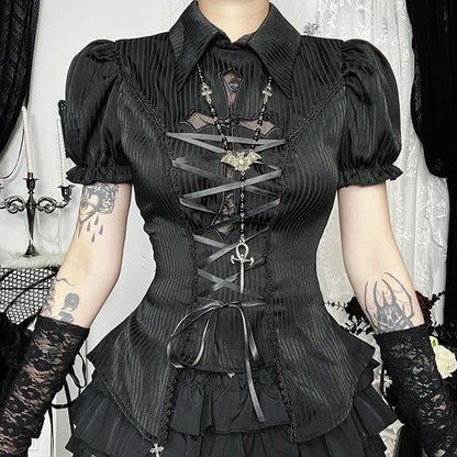 Women's Dark Cross Hollow Lolita Shirt For Blouses
