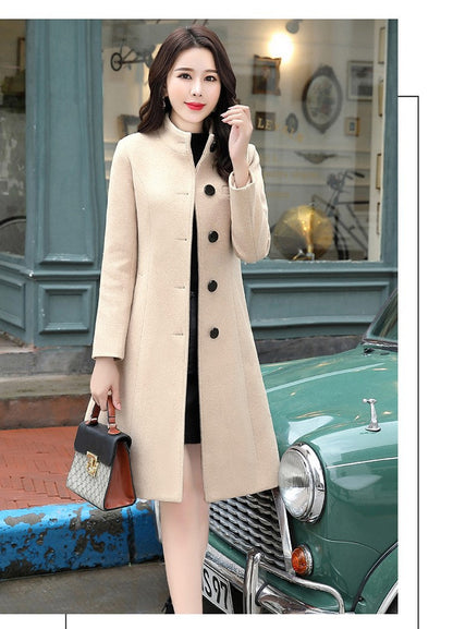 Women's Dragon Phoenix Woolen Stand Collar Mid-length Coats