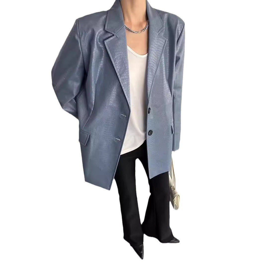 Fashion Leather Female Advanced Texture Loose Jackets