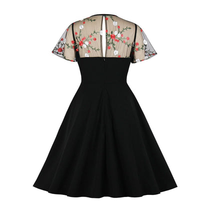 Women's Polka Dot Stitching Pettiskirt Retro Big Dresses