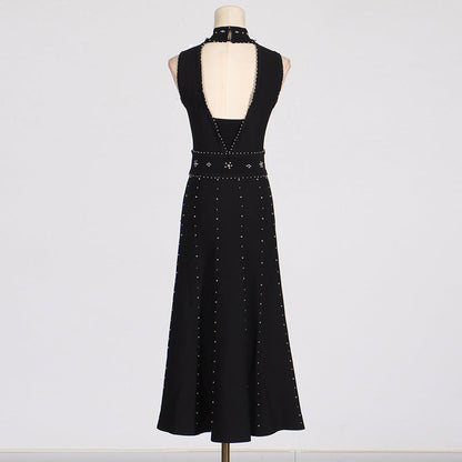 Long Summer Beads Rhinestones Sleeveless Waist Slimming Slim Fit Dresses