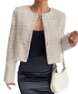 Women's Plaid Button Front Elegant Round Neck Coats