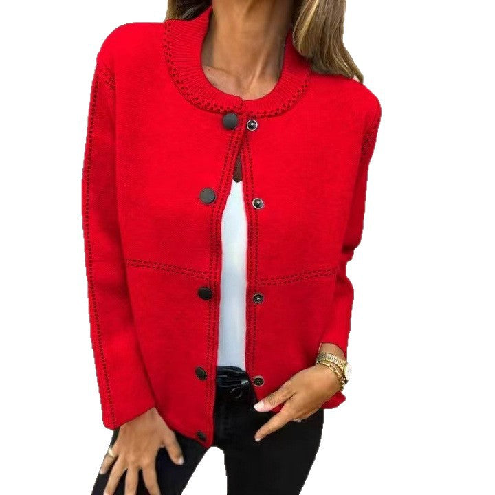 Striped Loose Round Neck Button Long Sweaters
