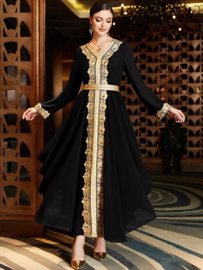 Women's Chiffon Irregular Dress Stitching Lace Saudi Clothing